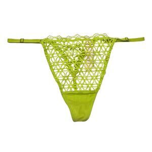 Victoria's Secret Geo Daisy Adjustable V-String Panty Embroidery Limelight XL
